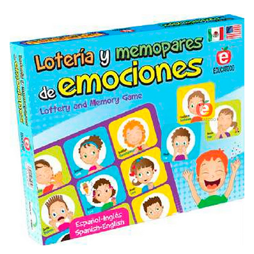 Didacti Lotería y memopares de emociones  plástico rígido M-0070 8 tableros 17x18cm 2 juegos 48 tarjetas de 6x6.6cm y 72 fichas