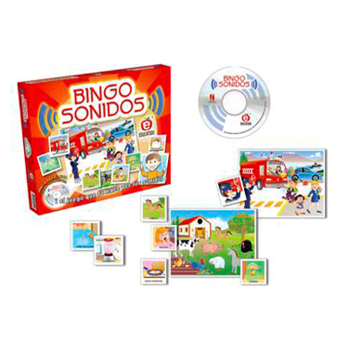 Didacti Bingo Sonidos 8 tableros 19x24, 64 tarjetas 6x6 (cartulina plastificada), 1 CD 64 sonidos, 64 fichas de plástico M0036