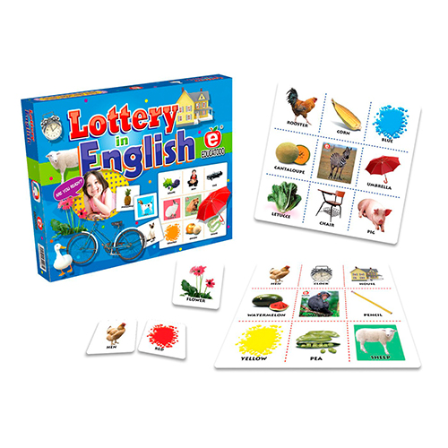 Didacti Lottery in English 6 tableros 15x15, 54 tarjetas 4.8x4.8 cart plast M-0316